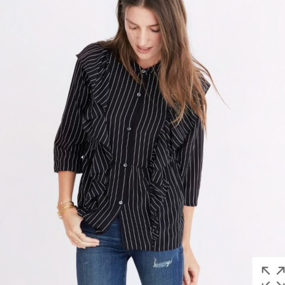 Madewell Silk Ruffle Striped Blouse, M